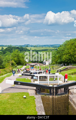 Historischer Flug von Sperren an Foxton Schleusen auf dem grand union Canal Leicestershire England UK GB EU Europa Stockfoto