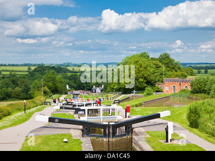 Historischer Flug von Sperren an Foxton Schleusen auf dem grand union Canal Leicestershire England UK GB EU Europa Stockfoto