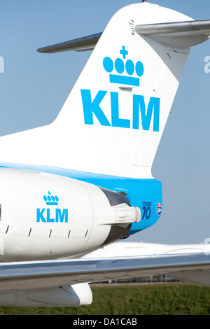 Heck des KLM Royal Dutch Airlines Flugzeug zeigt Insignia, Manston Flughafen, Kent nach Amsterdam, Schiphol Stockfoto