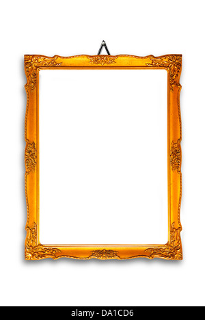 vergoldete hölzerne Bilderrahmen an einer weißen Wand hängen Stockfoto