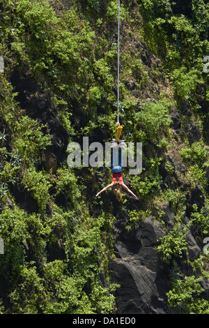 Bungy Sprung von Victoria Falls Bridge über den Zambezi River, Batoka Schlucht, Viktoriafälle, Simbabwe, Südafrika Stockfoto