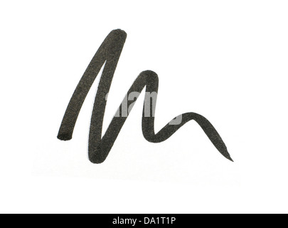 schwarzen flüssigen Eyeliner Wellenlinie auf einem weißen Hintergrund ausschneiden Stockfoto