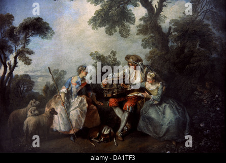 Nicolas Lancret (1690-1743). Französischer Maler. Der Vogelkäfig. Ca. 1735. Alte Pinakothek. München. Deutschland. Stockfoto