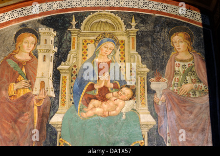 Italien, Toskana, Sovana, Kirche Santa Maria Maggiore, Fresko der Madonna (1508 n. Chr.), Renaissancemalerei Stockfoto