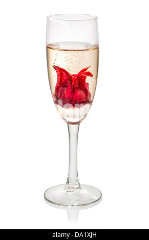 Champagner-cocktail mit Hibiskusblüte Stockfoto