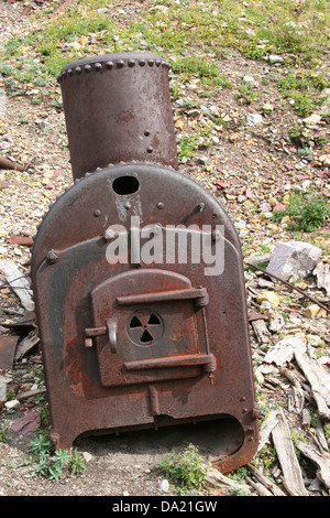 Verrosteten Motor Ofen, Glacier National Park, Montana, Vereinigte Staaten von Amerika Stockfoto
