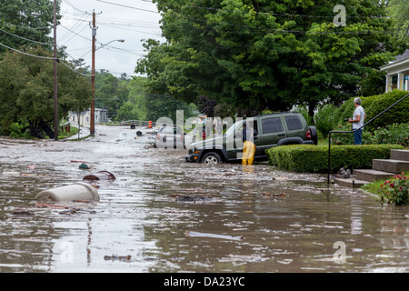 Überschwemmungen in Fort Plain, New York, im Mohawk-Tal Stockfoto