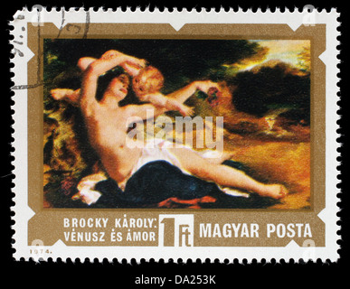 Briefmarke gedruckt in Ungarn zeigt Venus und Amor von Károly Lotz, Serie, ca. 1974 Stockfoto