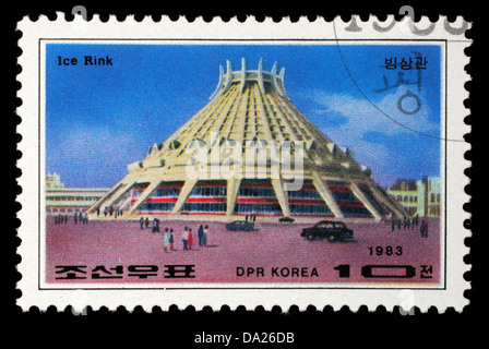 KOREA - ca. 1983: Eine Briefmarke gedruckt in Korea zeigt Eissporthalle Pjöngjang, ca. 1983 Stockfoto