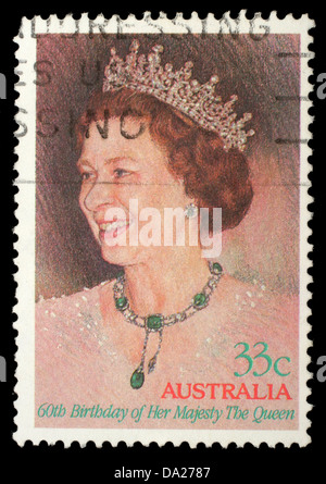 Stempel gedruckt in Australien zeigt Königin Elisabeth II. mit der Aufschrift 60. Geburtstag von ihrer Majestät der Königin, ca. 1986 Stockfoto