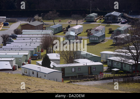 In Privatbesitz und gemieteten statische Wohnwagen und Chalets, Stift Rhos, Llanrhystud, Wales, UK Stockfoto