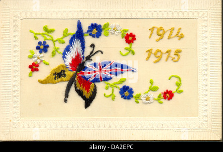 Ersten Weltkrieg Seide bestickte Postkarte made in Frankreich Stockfoto