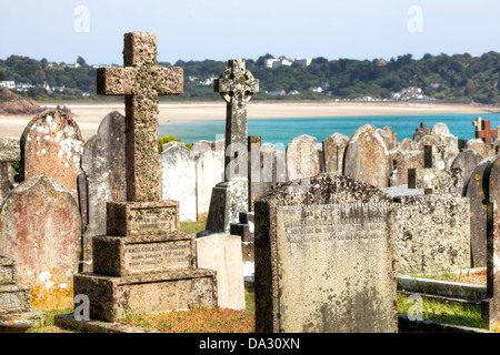 Alter Friedhof an der St Brelade Bay, Jersey, Großbritannien Stockfoto