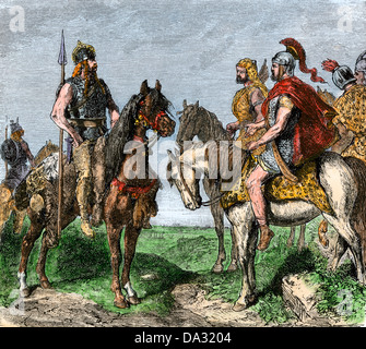 Gallier verweigern mit Hannibals Armee gegen Rom zu verbünden, 218 v. Chr.. Hand - farbige Holzschnitt Stockfoto