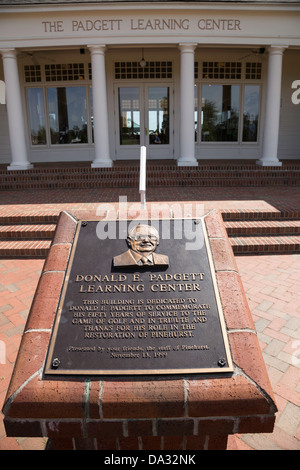 Gedenktafel im Lernzentrum Padgett, Pinehurst Resort Golf Course, NC, USA Stockfoto