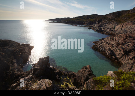 Achmelvich Bay und Felsküste, Assynt, Wester Ross, Sutherland, Schottland Stockfoto