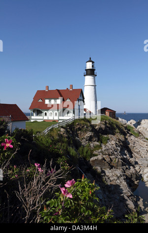 Portland Head Light, Cape Elizabeth, Maine markiert den südlichen Beginn der Casco Bay Stockfoto