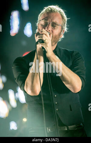 Mailand Italien. 1. Juli 2013. Die US-amerikanische Rock-Band THE NATIONAL tritt bei Ippodromo del Galoppo während der "City Sound Festival 2013" Credit: Rodolfo weitertransferiert/Alamy Live News Stockfoto