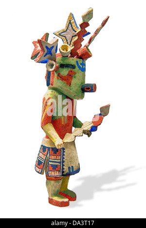 Ein Hopi Sterne Kachina Puppe auf weißem Hintergrund Stockfoto