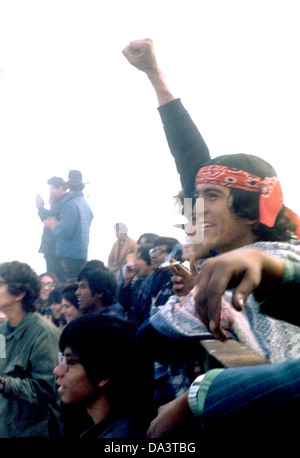 indische Besatzer Alcatraz Insel protestieren mit erhobenen Fäusten Stockfoto