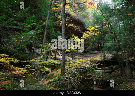 Der malerische alte Höhle Staatspark gekleidet In den Farben des Herbstes, der Hocking Hills Region Central Ohio, USA Stockfoto