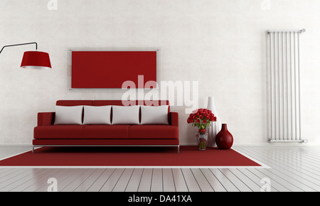 moderne rot und mit Lounge mit Sofa und Vertikalheizkörper - Rendering Stockfoto