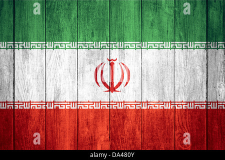 Flagge des Iran oder iranischen Banner auf hölzernen Hintergrund Stockfoto