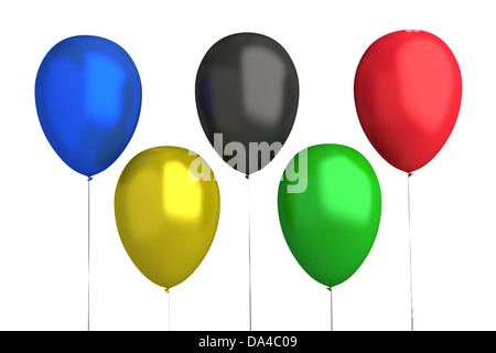 Olympische Spiele - Ballons: 5 Farben (isoliert, weißer Hintergrund) Stockfoto