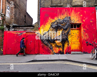 Streetart im Bereich Brick Lane in London Stockfoto