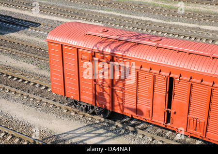 Güterwagen im Rangierbahnhof Stockfoto