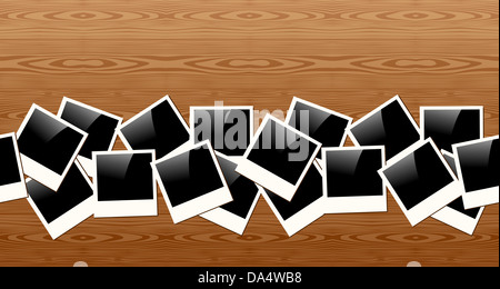 Vintage Polaroid Rahmen Musterdesign über Holz Textur Hintergrund. Vektor-Datei geschichtet für einfache Handhabung und individuelle Farbgebung. Stockfoto