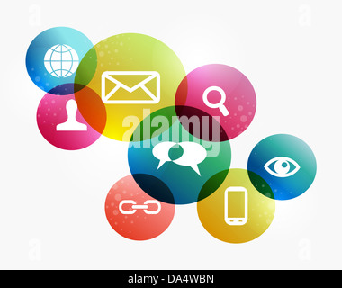 Social Media-Symbole im bunten Kreis Layout festlegen. EPS10 Dateiversion. Stockfoto