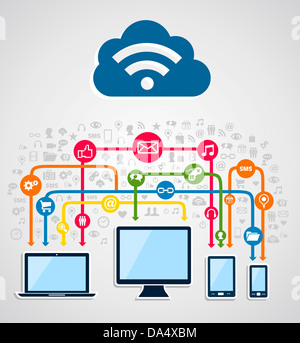 Cloud computing Netzwerkdiagramm. Vektor-Illustration für einfache Handhabung und individuelle Färbung geschichtet. Stockfoto