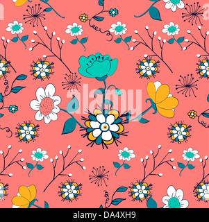 Retro-nahtlose Blumenmuster. Vektor-Illustration für einfache Handhabung und individuelle Färbung geschichtet. Stockfoto