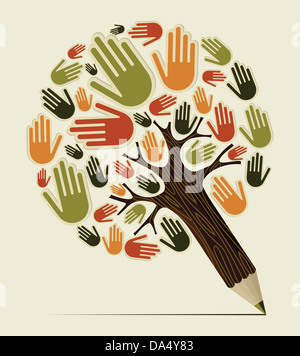 Vielfalt Menschen Hand Konzept Bleistift Baum. Vektor-Illustration für einfache Handhabung und individuelle Färbung geschichtet. Stockfoto