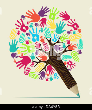 Vielfalt Menschen Hand Konzept Bleistift Baum. Vektor-Illustration für einfache Handhabung und individuelle Färbung geschichtet. Stockfoto