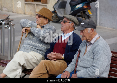 drei alte Männer, Bunyola, Mallorca, Spanien Stockfoto