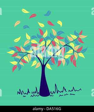 Bunte Zweige Blatt Baum mit Streifen-Hintergrund-Design. Vektor-Datei geschichtet für einfache Handhabung und individuelle Farbgebung. Stockfoto