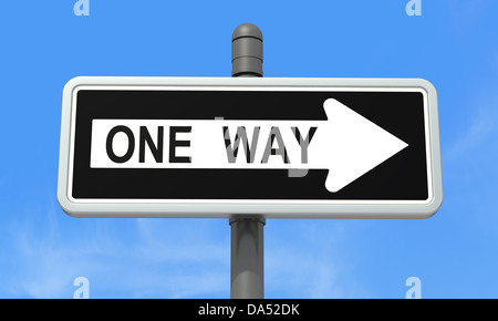 One-Way-Schild gegen blauen Himmel - Rendering Stockfoto