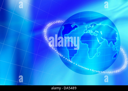 Abbildung mit Erde Globus, Raster und binäre Zahlen Stockfoto