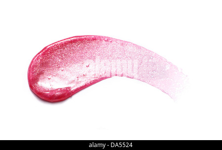 Rosa Lip Gloss Sweep ausgeschnitten auf weißem Hintergrund Stockfoto