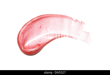 Rosa Lip Gloss Sweep ausgeschnitten auf weißem Hintergrund Stockfoto