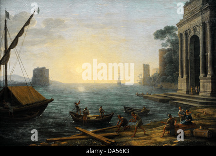 Claude Lorrain (1600-1682). Französischer Maler. Seehafen bei Sonnenaufgang, 1674. Alte Pinakothek. München. Deutschland. Stockfoto