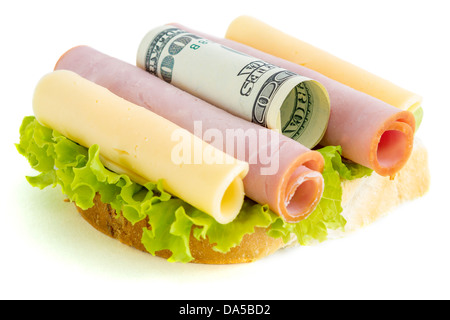 Teure Sandwich. Kosten für Lebensmittel Stockfoto