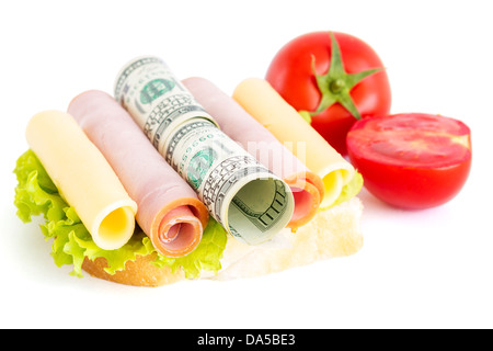 Teure Sandwich. Kosten für Lebensmittel Stockfoto