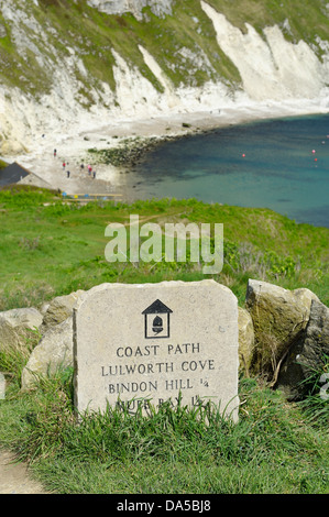 Küstenweg Zeichen Lulworth Cove Dorset England uk Stockfoto
