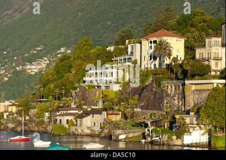 Schweiz, Europa, Ticino, Ascona, Lago Maggiore, See, Häuser, Wohnungen, Stockfoto