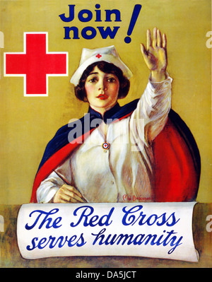 Erster Weltkrieg, WWI, Weltkrieg, Weltkrieg, Krieg, Europa, Propaganda, Poster, USA, American, Propagandaplakat, Krankenschwester, Red Cros Stockfoto