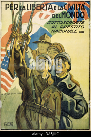 Erster Weltkrieg, WWI, Weltkrieg, Weltkrieg, Krieg, Europa, Propaganda, Poster, Italien, Italienisch, Propagandaplakat, Französisch, britisc Stockfoto