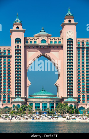 Vereinigte Arabische Emirate, Vereinigte Arabische Emirate, Dubai, City, Jumeirah, Palm Jumeirah, Atlantis, Gebäude, Bogen, Atlantis, Strand, berühmt, Hotel, Palm, Stockfoto